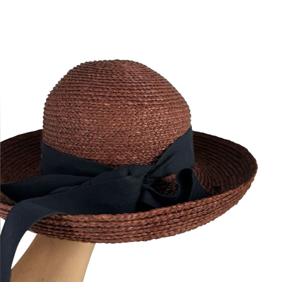 Helen Kaminski brown straw raffia hat with black bow in perfect condition. - Picture 8 of 9